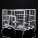 Stainless bird cage with multiple compartments on wheels for easy mobility