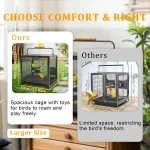 Spacious stainless bird cage with toys for birds to roam and play freely