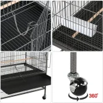 Stainless bird cage with removable tray and rolling wheels for easy mobility